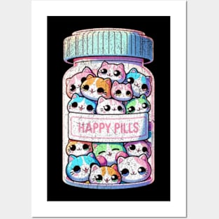 Cute Cat Happy Pills Bottle Kittens Kawaii Anime Posters and Art